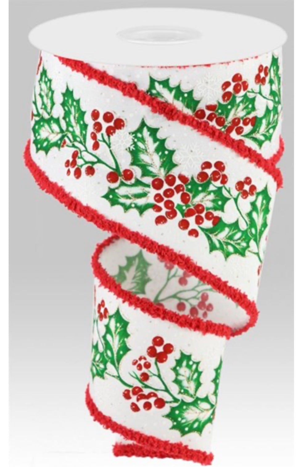 Christmas Holly and Berries 2.5” Wired Ribbon - Greenery Market